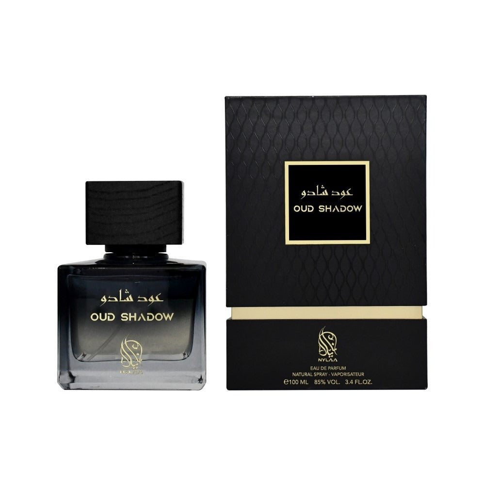 A grey & black perfume bottle with box from Nylaa by Savia Exclusive