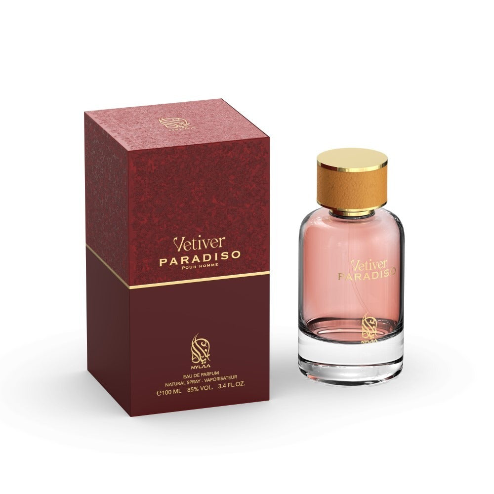A transparent light pink perfume bottle with red box by Savia Exclusive