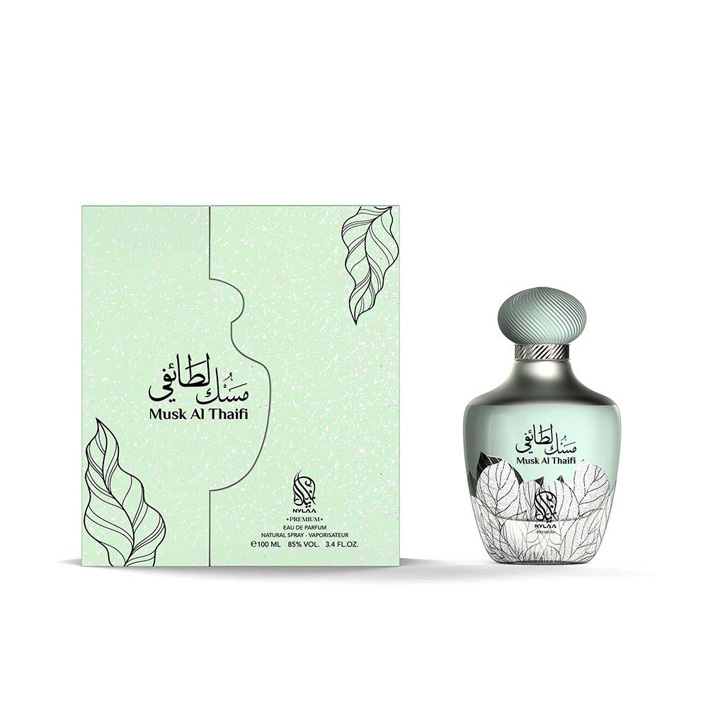 A light green perfume bottle with box from Nylaa by Savia Exclusive