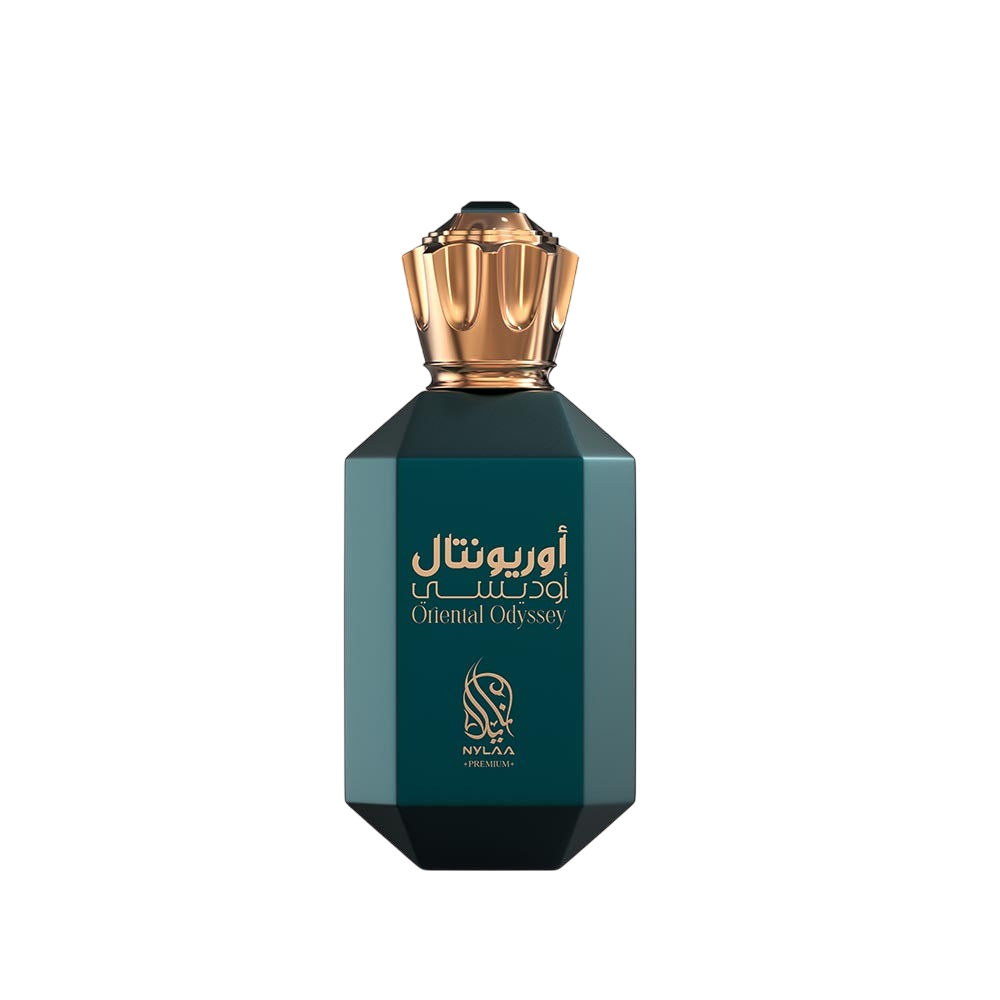 A bluish green perfume bottle from Nylaa by Savia Exclusive
