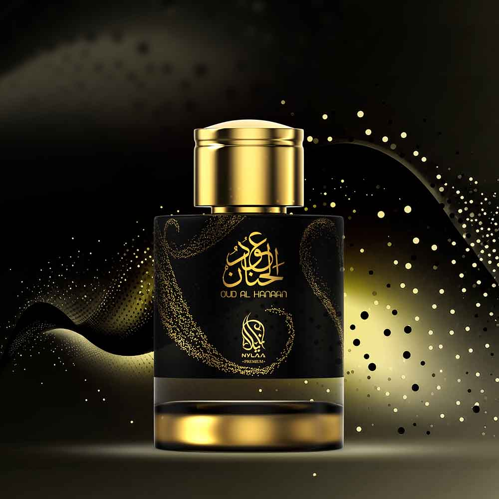 A black premium oud perfume poster from Nylaa by Savia Exclusive