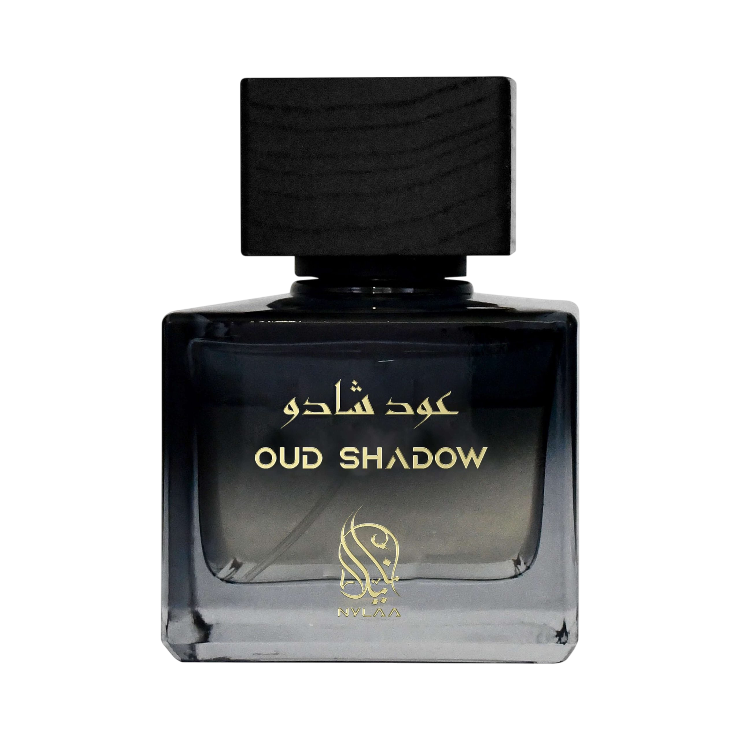 A grey & black perfume bottle by Savia Exclusive with a black cap