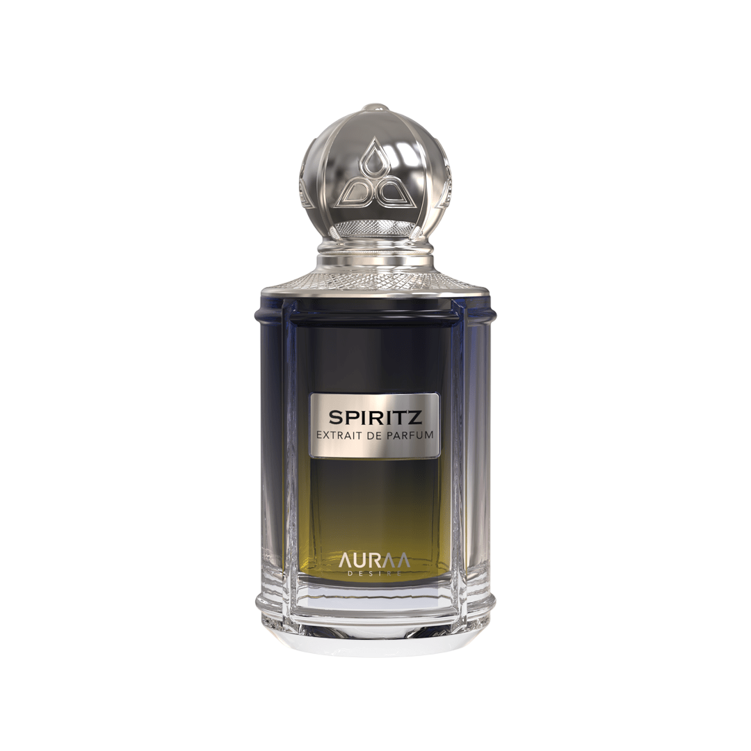 A green & black perfume bottle by Savia Exclusive wih a silver cap & white background