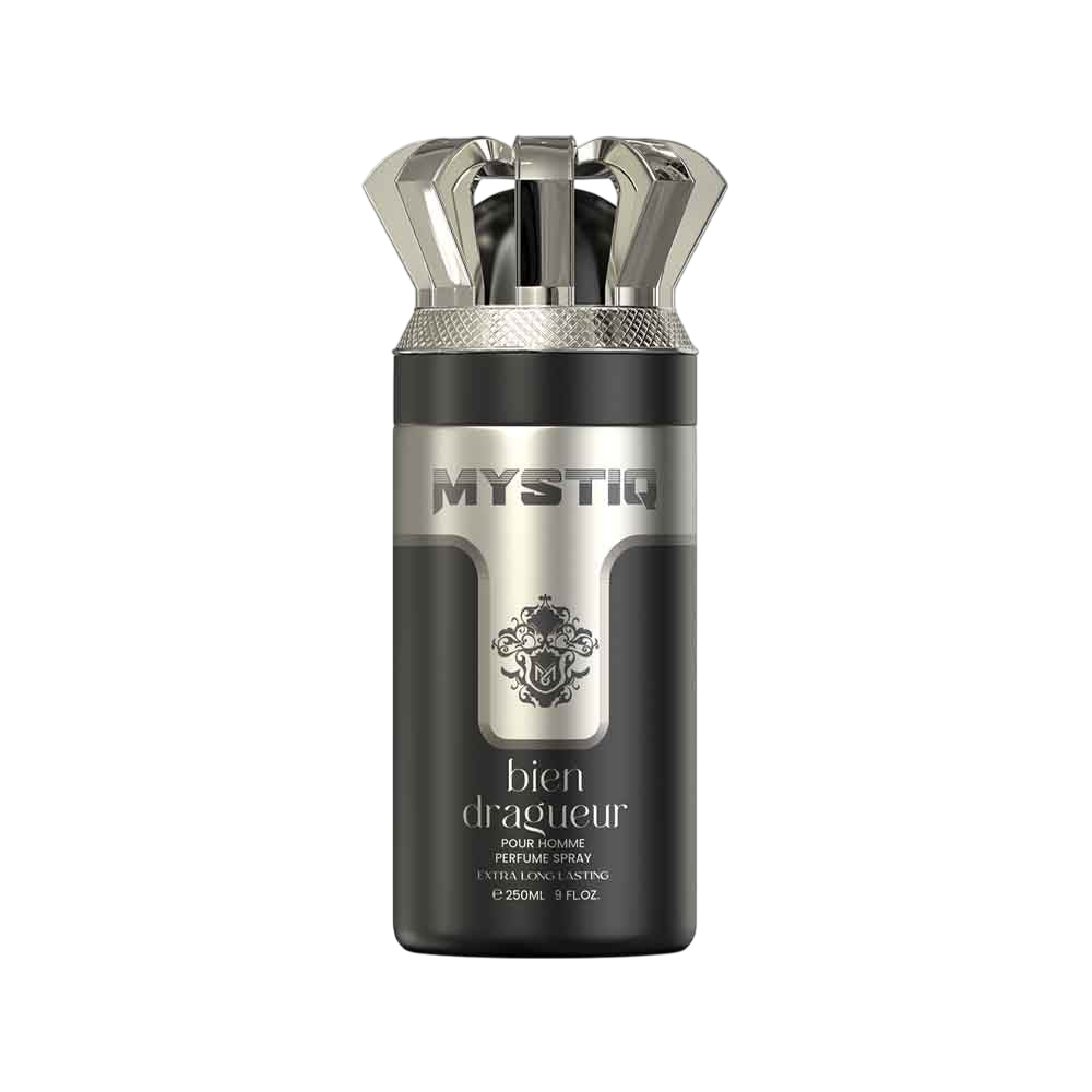 A black perfume body spray from Mystiq by Savia Exclusive