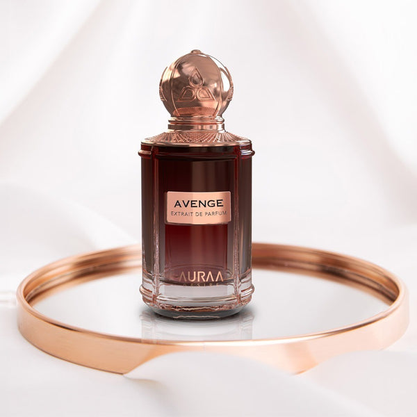 A brown luxury perfume bottle by Savia Exclusive with pearls