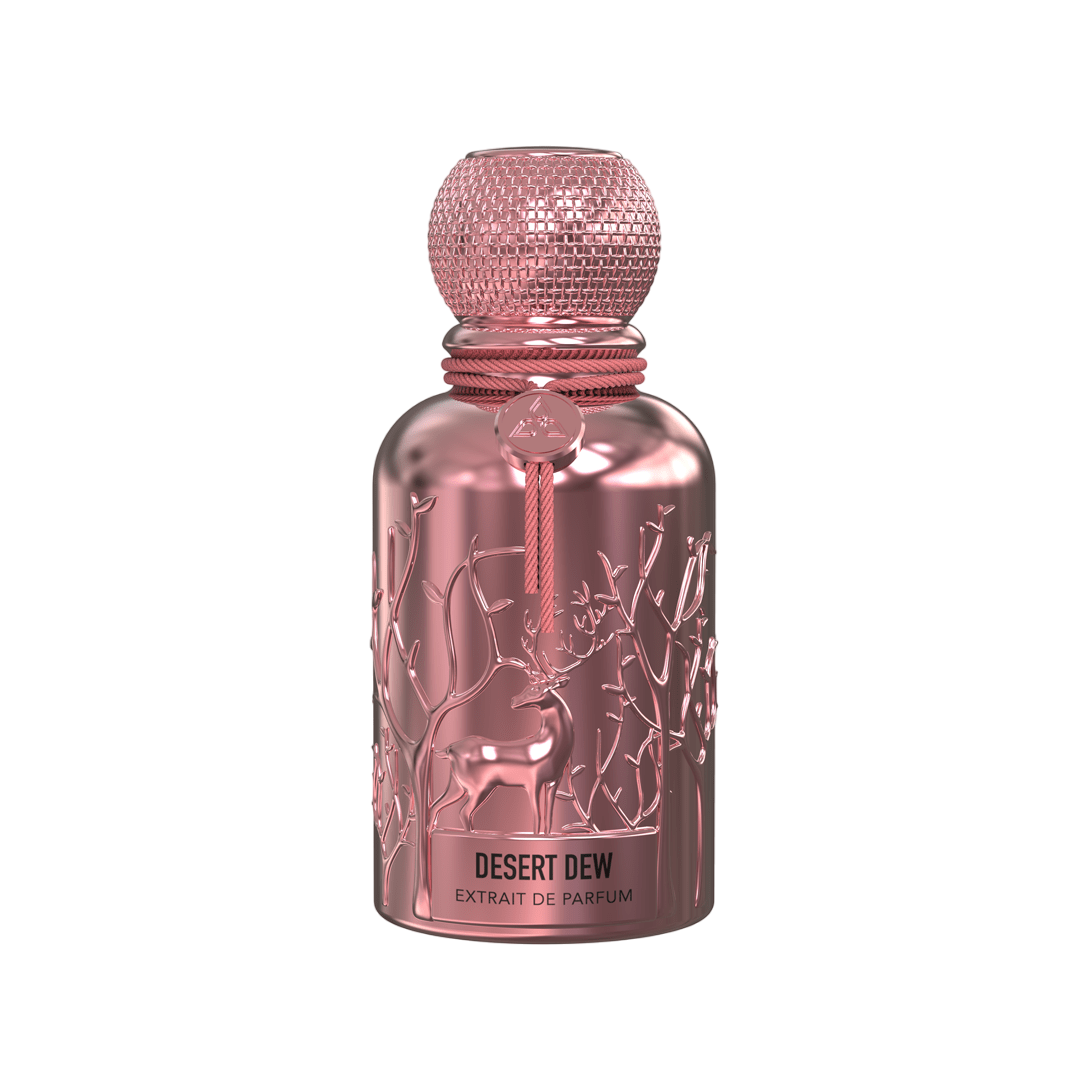 A pink perfume bottle by Savia Exclusive with white background
