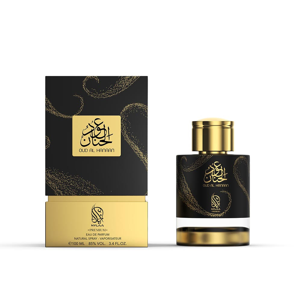 A black premium oud perfume with box from Nylaa by Savia Exclusive