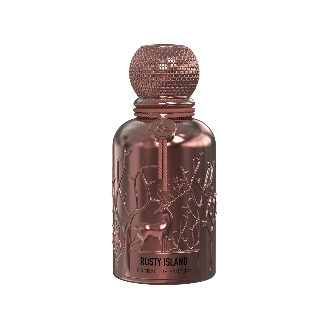 A rust brown perfume bottle by Savia Exclusive with white background