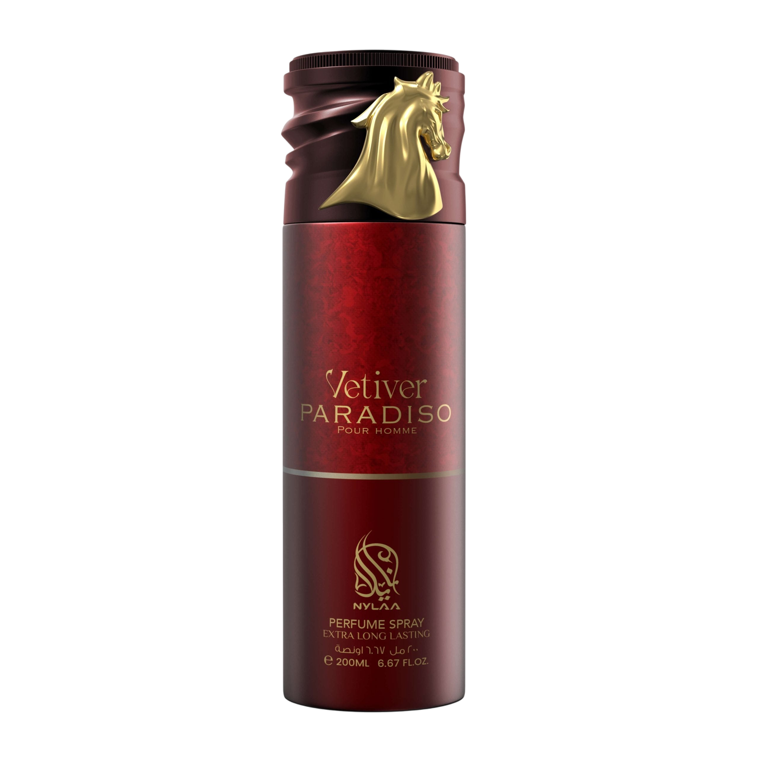 A red body spray bottle with a white background by Savia Exclusive