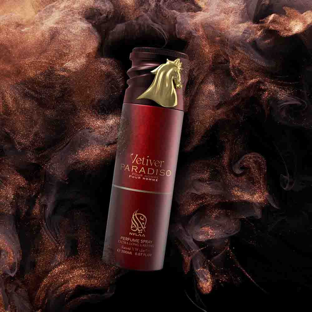 A red body spray bottle creative poster from Nylaa by Savia Exclusive