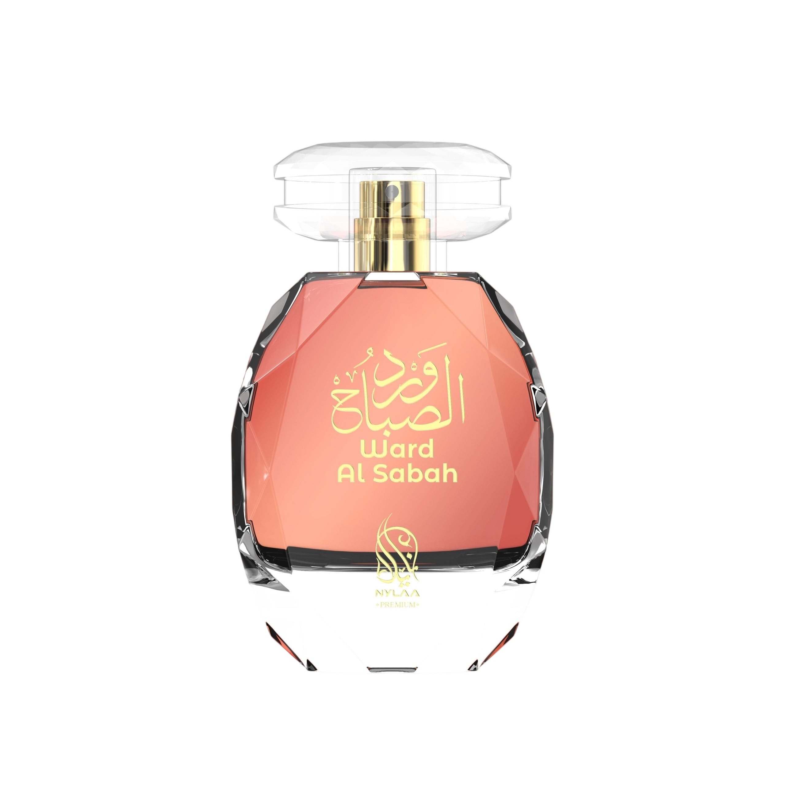 A pink perfume bottle with a transparent cap from Nylaa by Savia Exclusive