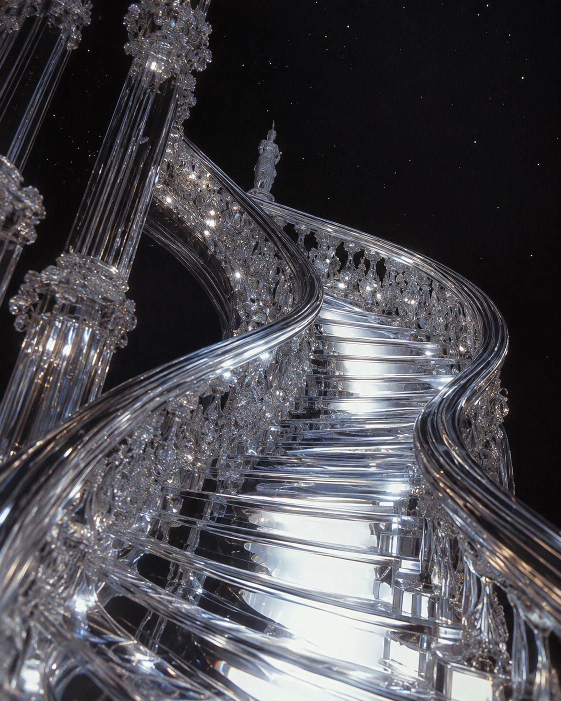 A palace spun from glass under stars