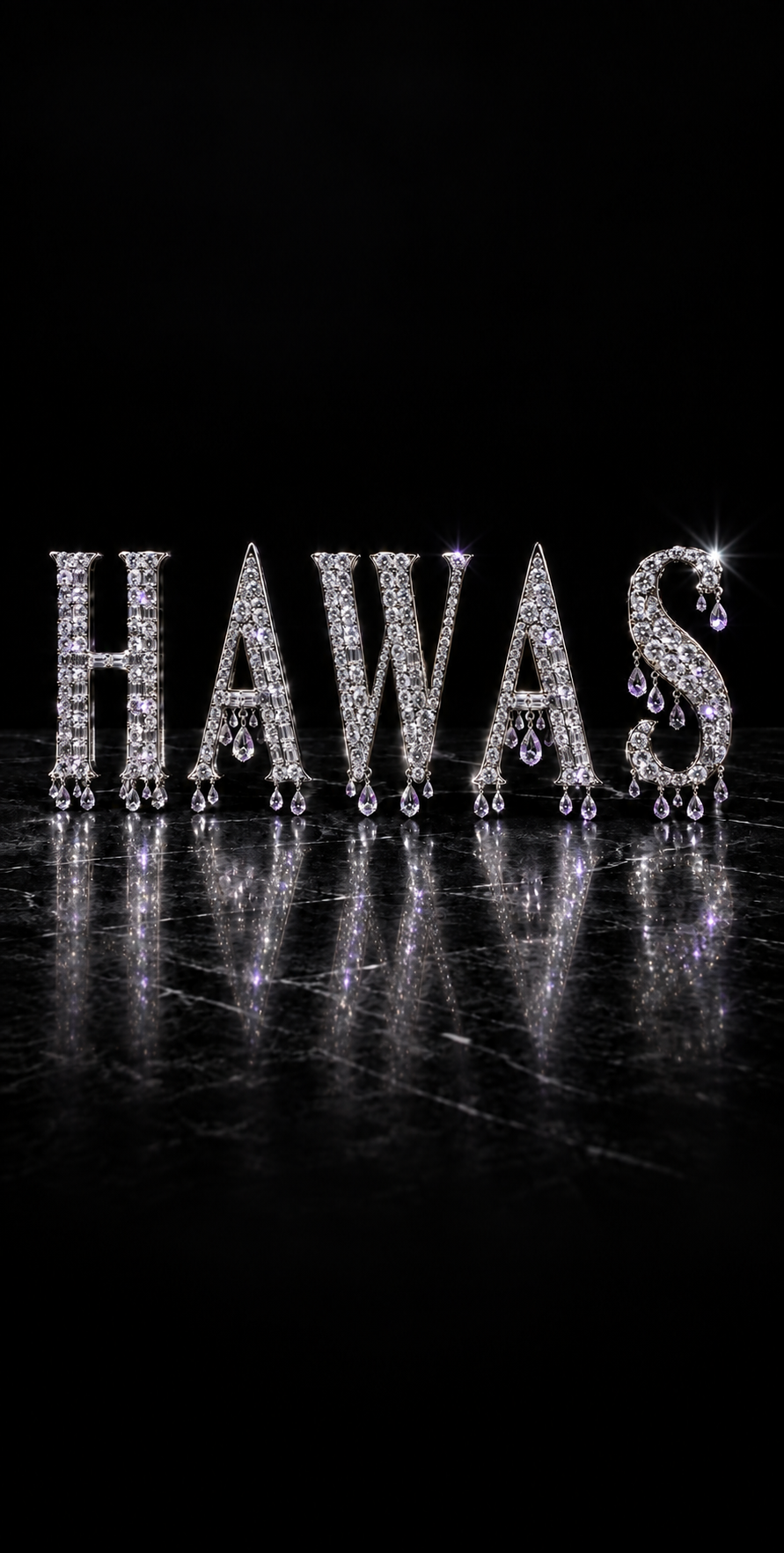 HAWAS set in diamonds on black marble