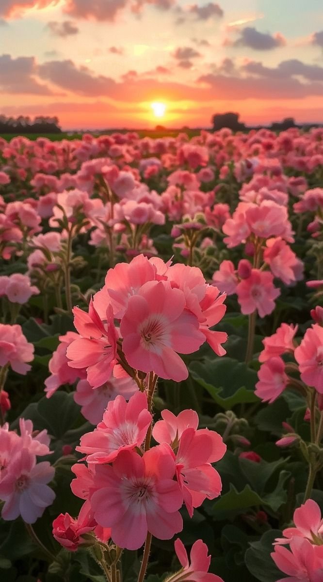 Geranium field at dusk
