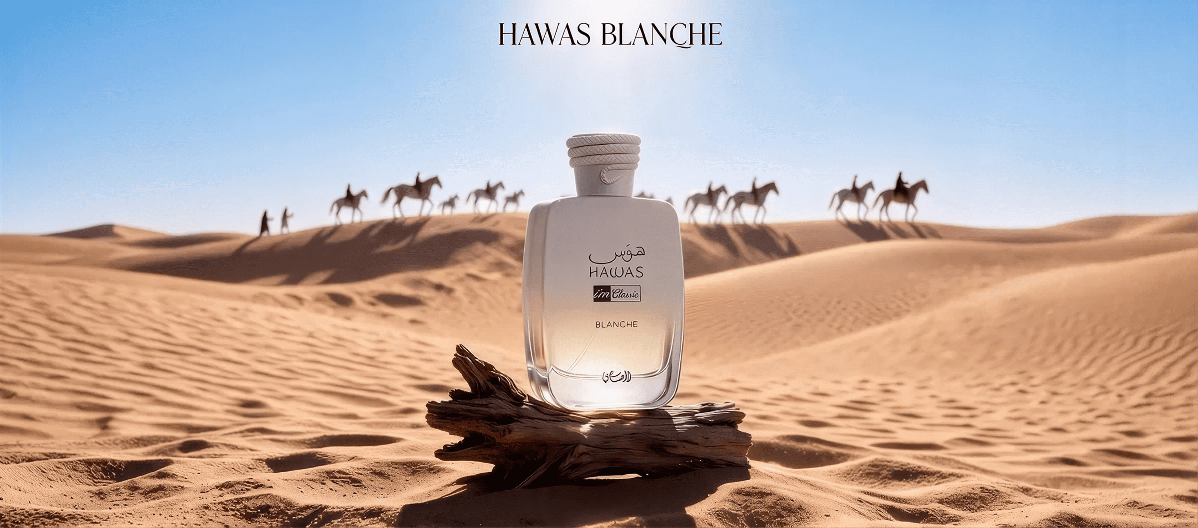 Hawas Blanche bottle on desert dunes